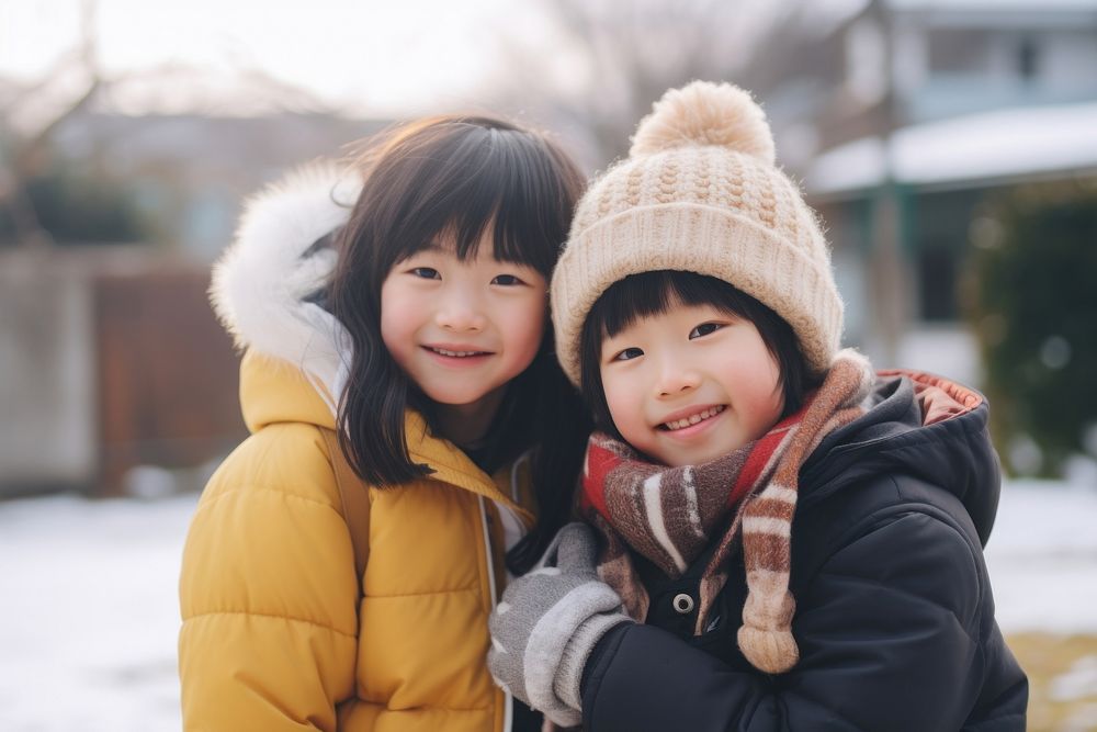 Asian children enjoying photography outdoors winter. AI generated Image by rawpixel.