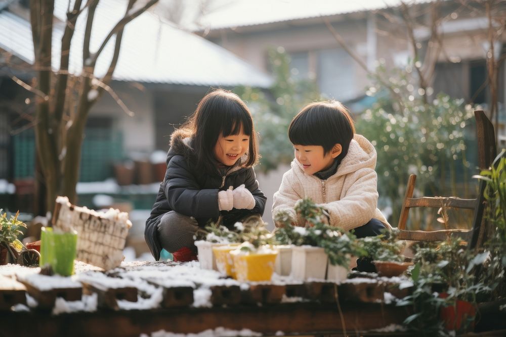 Asian children enjoying outdoors togetherness architecture. AI generated Image by rawpixel.