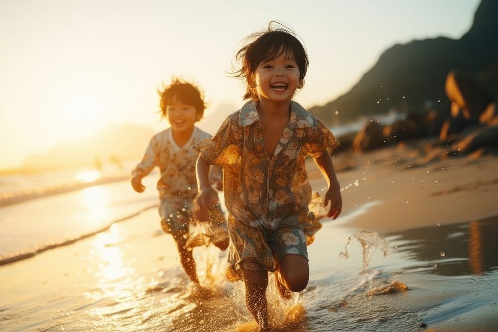 Asian children playing on the beach photography outdoors vacation. AI generated Image by rawpixel.