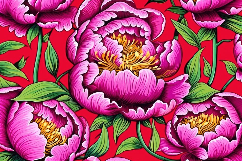 Peonies pattern purple flower. AI generated Image by rawpixel.