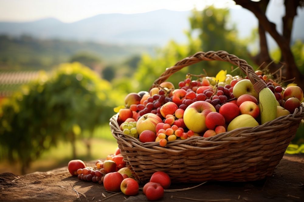 Fruit basket fruit farm outdoors. AI generated Image by rawpixel.