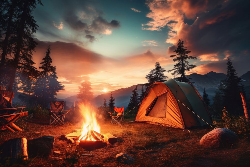 Adventure camping outdoors bonfire. AI generated Image by rawpixel.