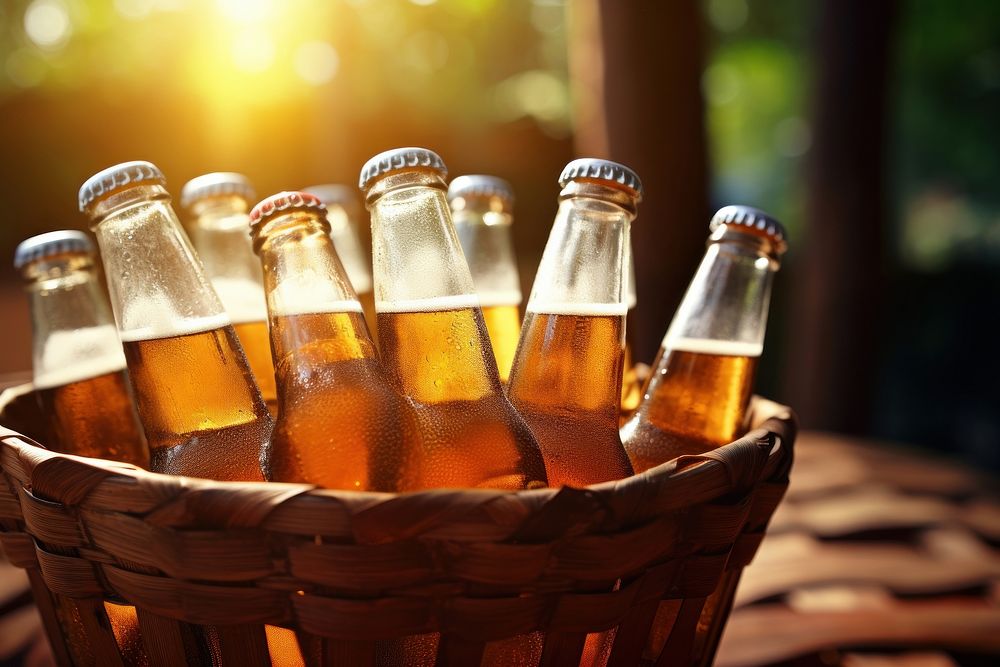 Beer bottle basket glass. AI generated Image by rawpixel.