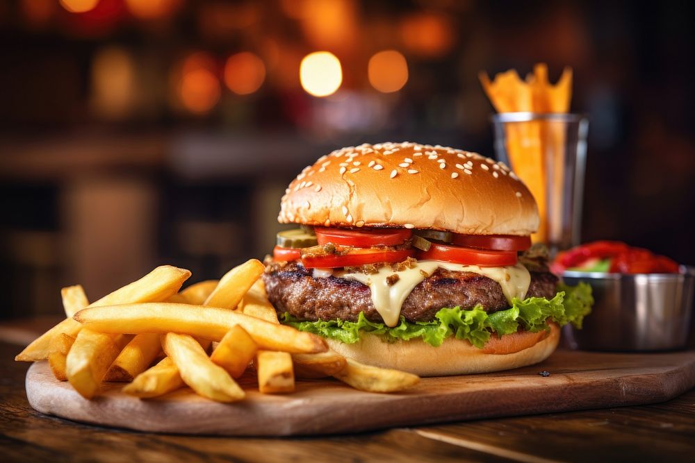 Burger restaurant ketchup food. AI generated Image by rawpixel.
