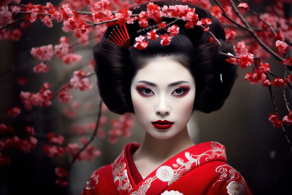 Geisha fashion kimono flower. AI generated Image by rawpixel.