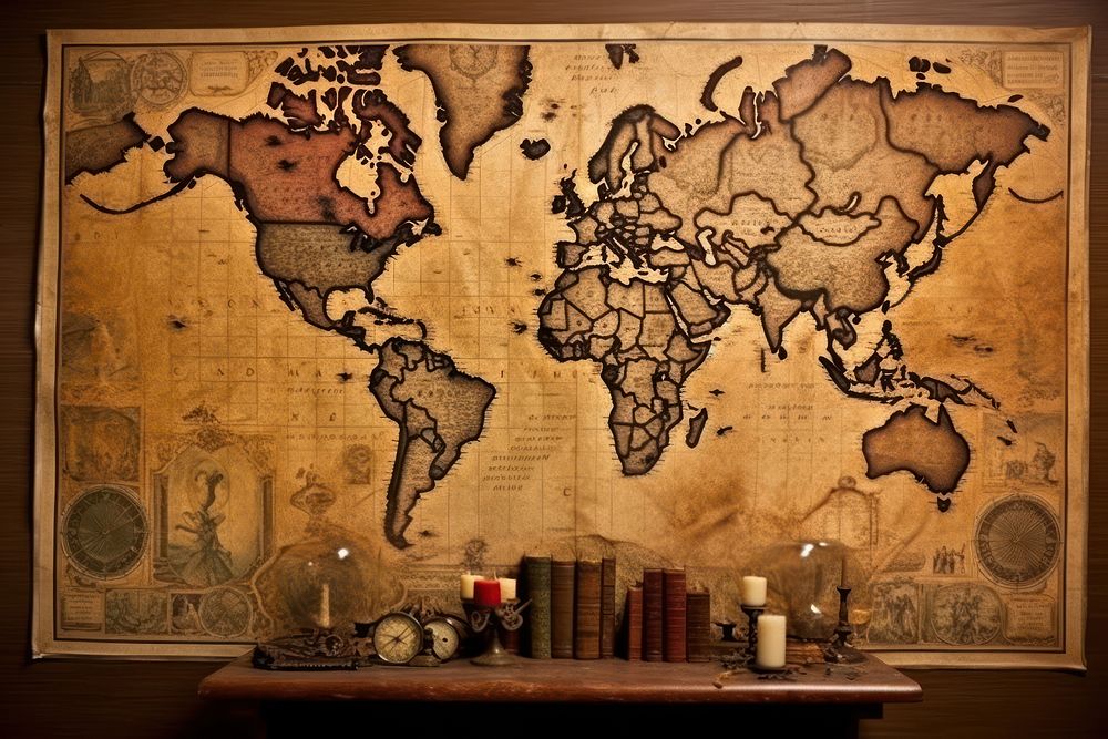 Vintage map table art architecture. AI generated Image by rawpixel.