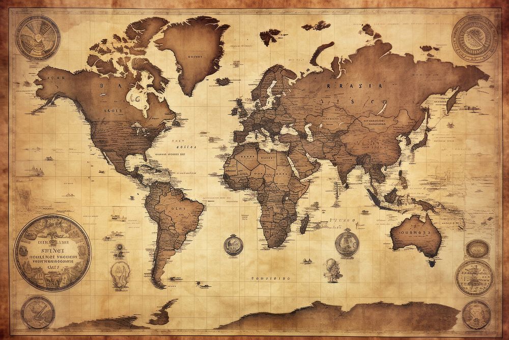 Vintage world map backgrounds topography textured