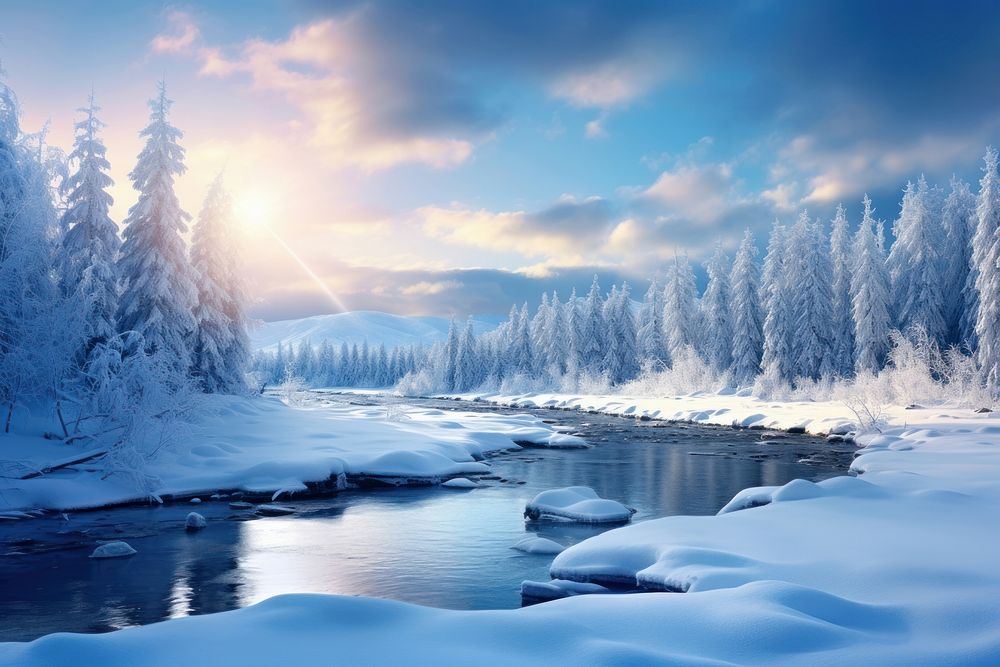Winter landscape panoramic outdoors nature. AI generated Image by rawpixel.