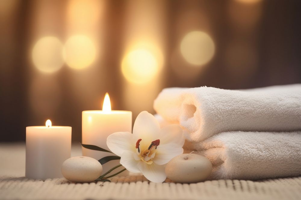 Spa candle towel spirituality. AI generated Image by rawpixel.