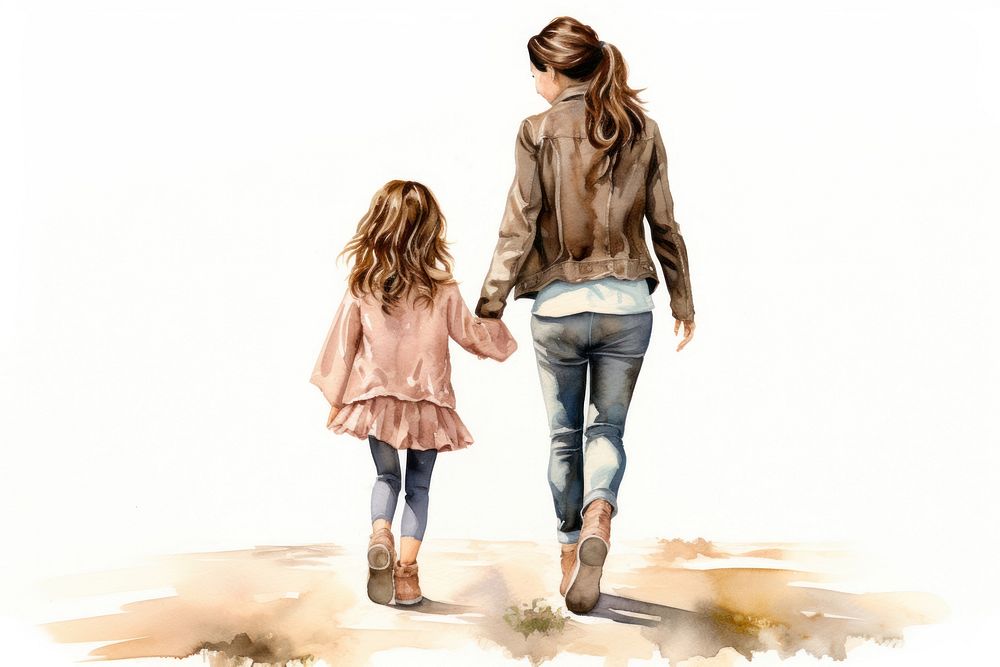 Mothers walking child jeans. AI generated Image by rawpixel.