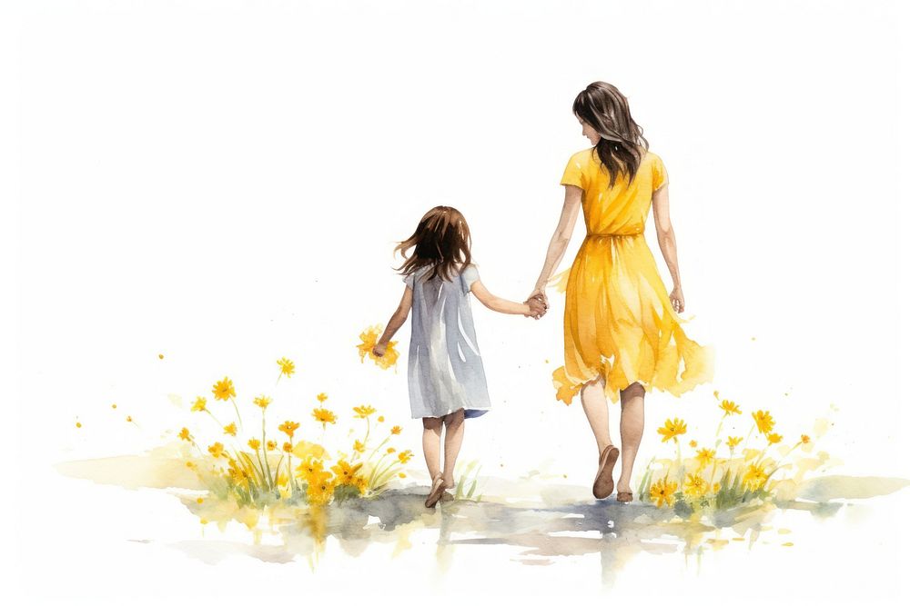 Mothers walking flower child. AI generated Image by rawpixel.