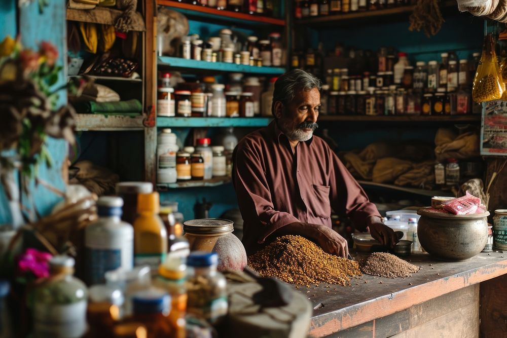 Man on preparing traditional medicine adult store entrepreneur. AI generated Image by rawpixel.