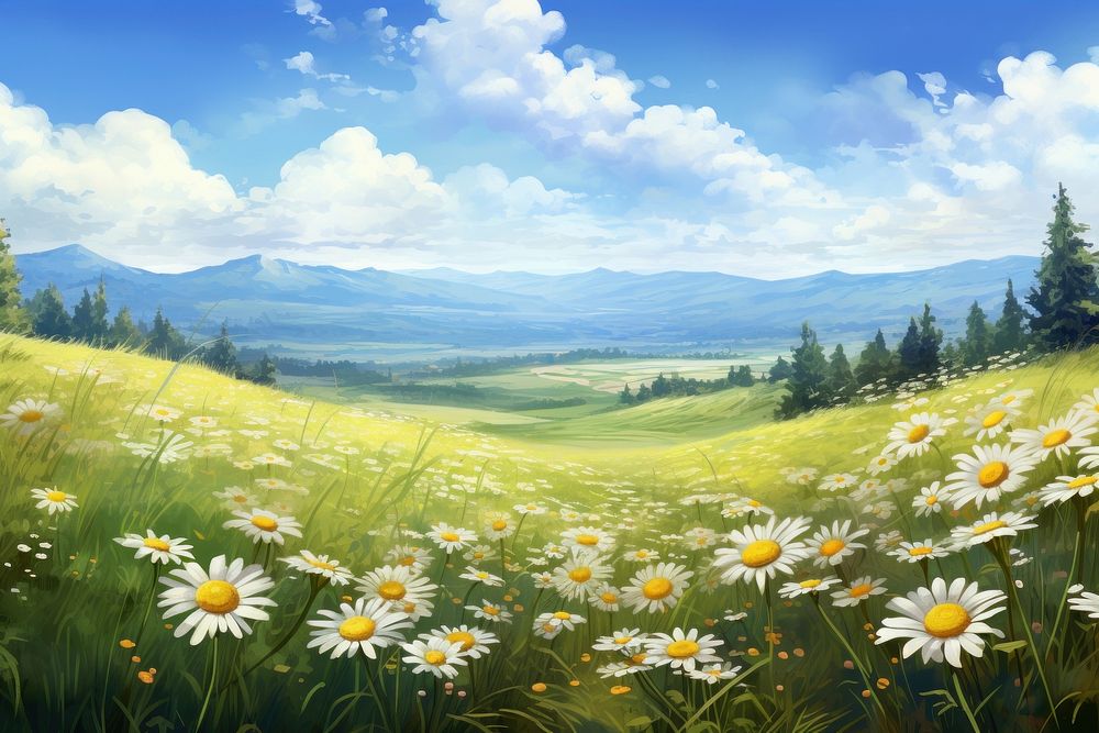 Daisy landscape field grassland. AI generated Image by rawpixel.