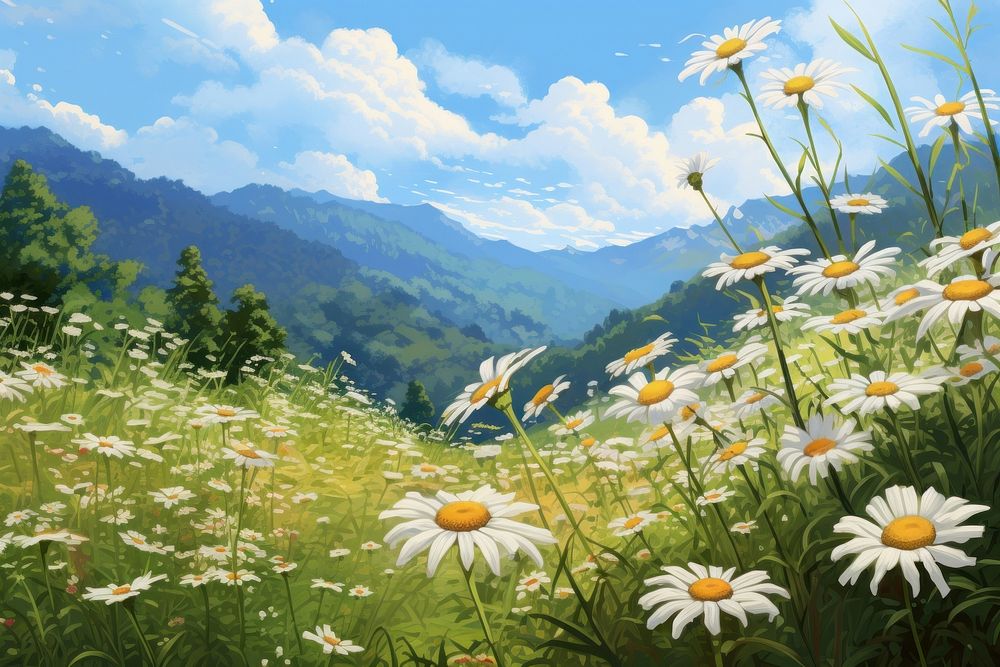 Daisy landscape field grassland. AI generated Image by rawpixel.