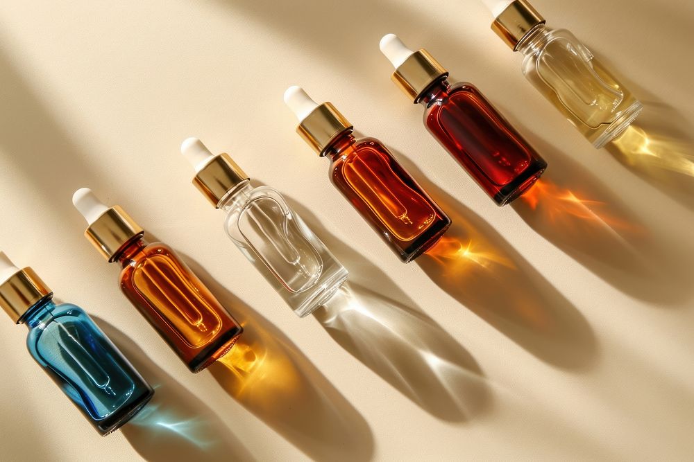 Medicine bottles cosmetics perfume refreshment. AI generated Image by rawpixel.