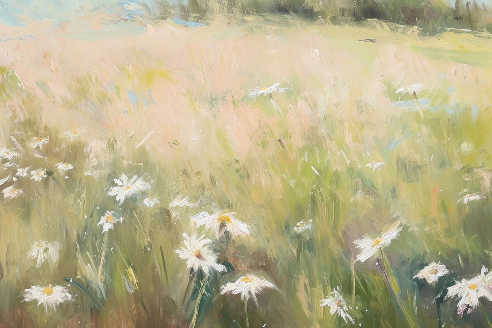 Daisy painting field grassland. AI generated Image by rawpixel.