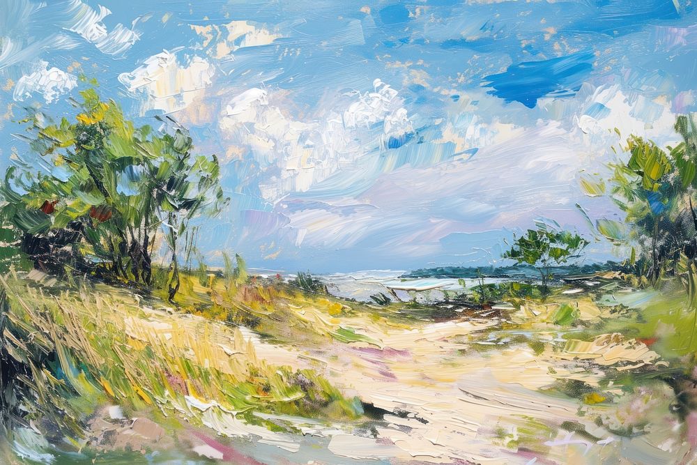 Beach landscape painting outdoors. 