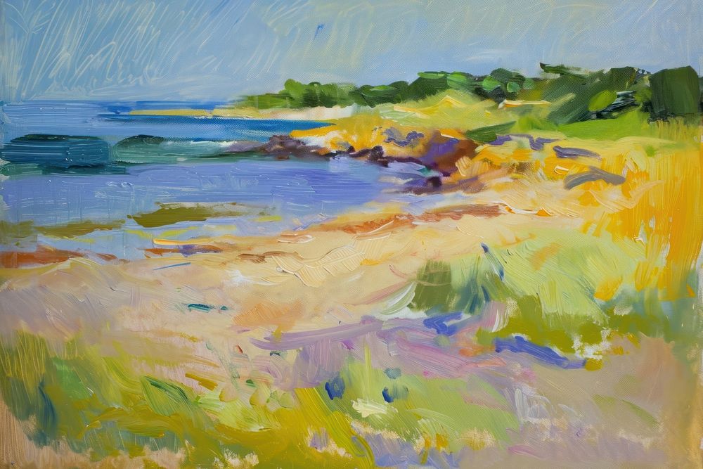 Beach painting tranquility landscape. AI generated Image by rawpixel.