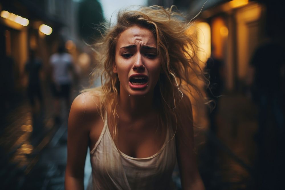 Girl cry at street shouting motion adult. AI generated Image by rawpixel.