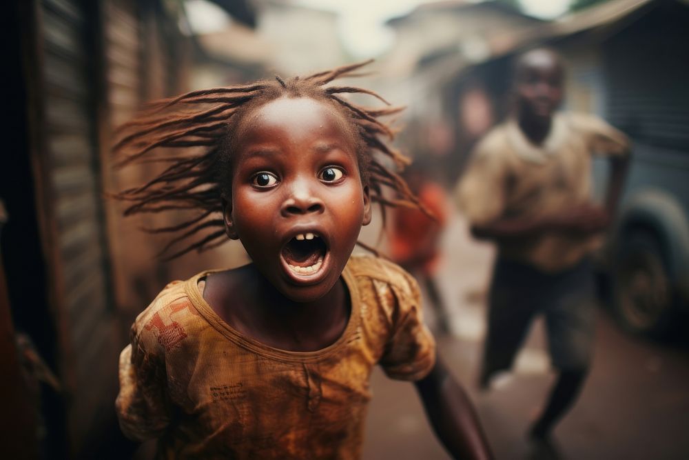 Little african girl cry at street in africa motion adult child. AI generated Image by rawpixel.