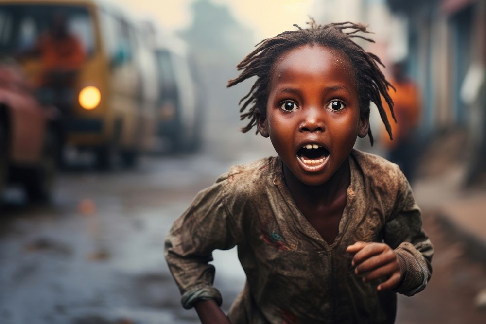 Little african girl cry at street in africa photography portrait transportation. AI generated Image by rawpixel.