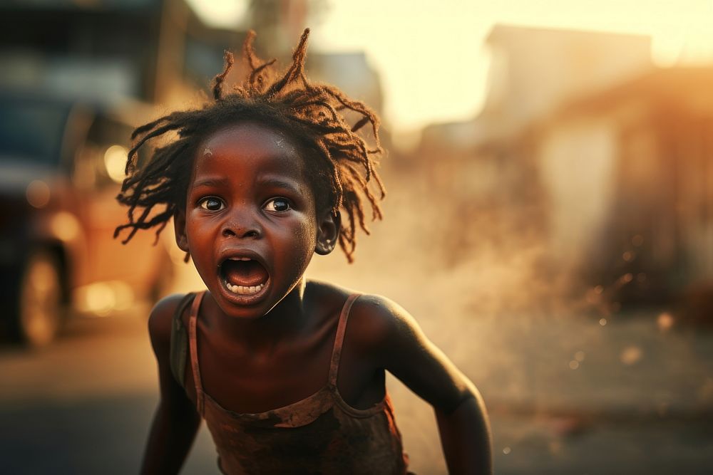 Little african girl cry at street in africa photography motion child. AI generated Image by rawpixel.