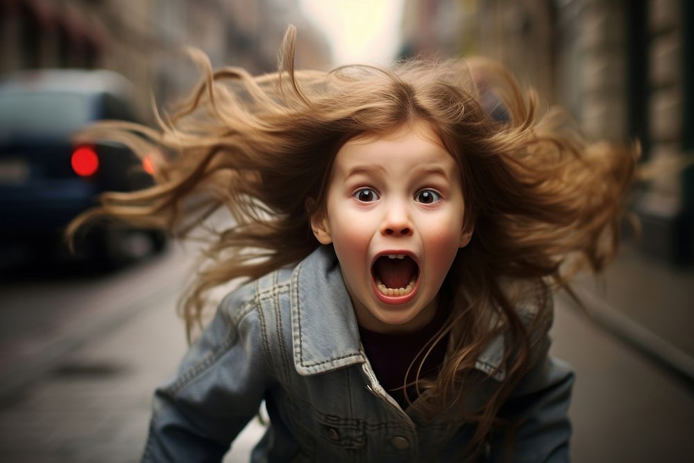 Little girl cry at street photography portrait shouting. AI generated Image by rawpixel.