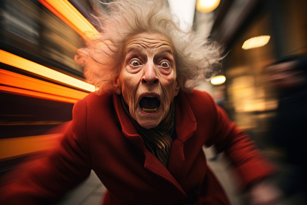 Senior lady cry at street photography portrait shouting. AI generated Image by rawpixel.