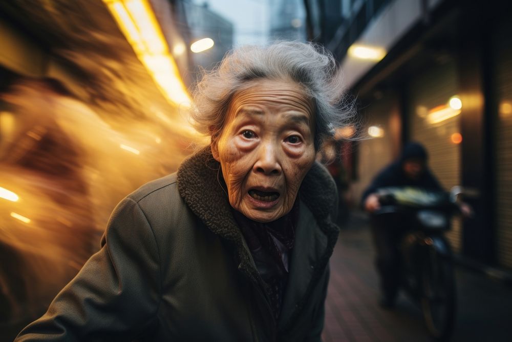 Senior lady cry at street photography portrait motion. AI generated Image by rawpixel.