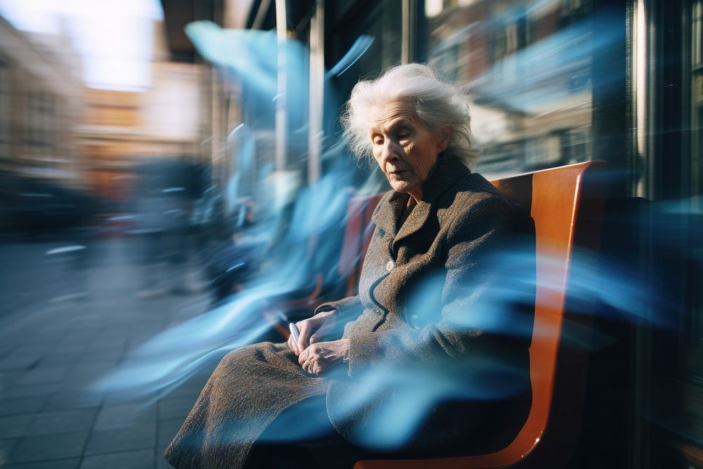 Senior lady sit and cry at street photography portrait sitting. AI generated Image by rawpixel.