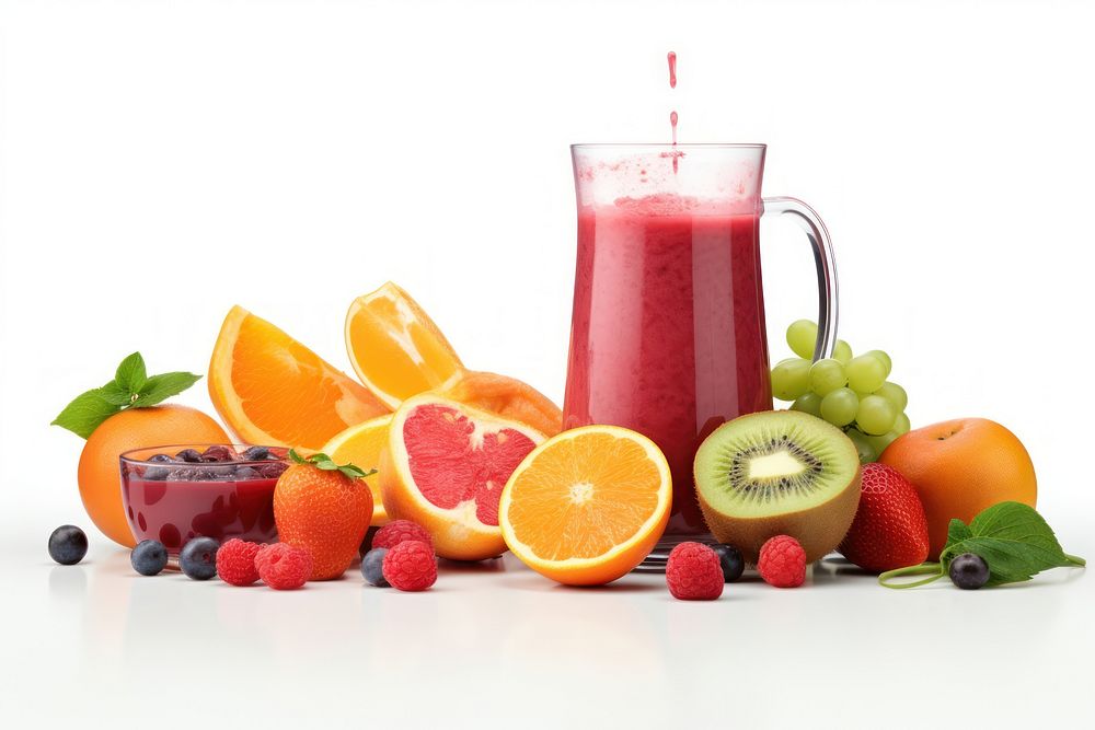 Fruits and juice strawberry grapefruit raspberry. AI generated Image by rawpixel.