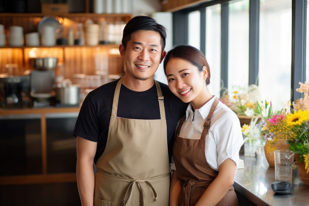 Thai smiling adult apron. AI generated Image by rawpixel.