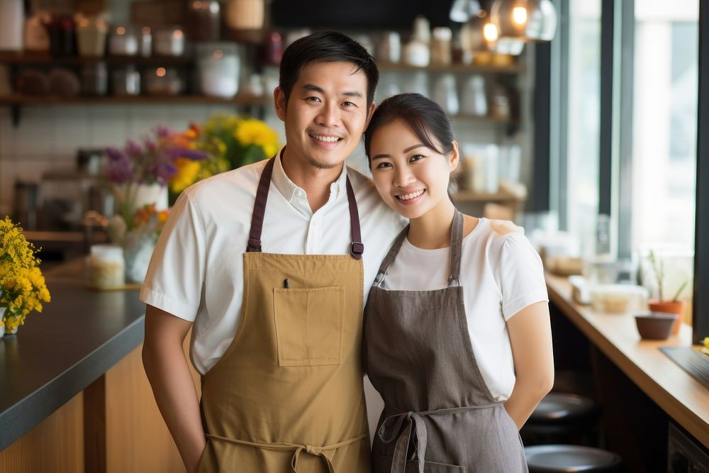 Thai smiling adult apron. AI generated Image by rawpixel.