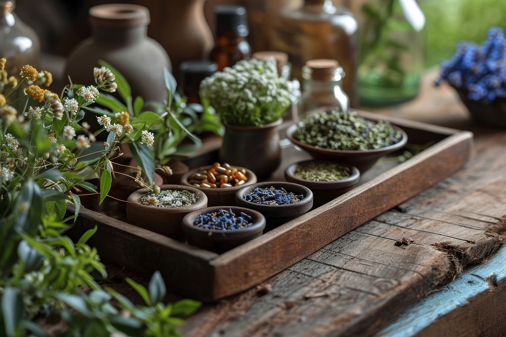 Medicine herbs plant wood food. AI generated Image by rawpixel.