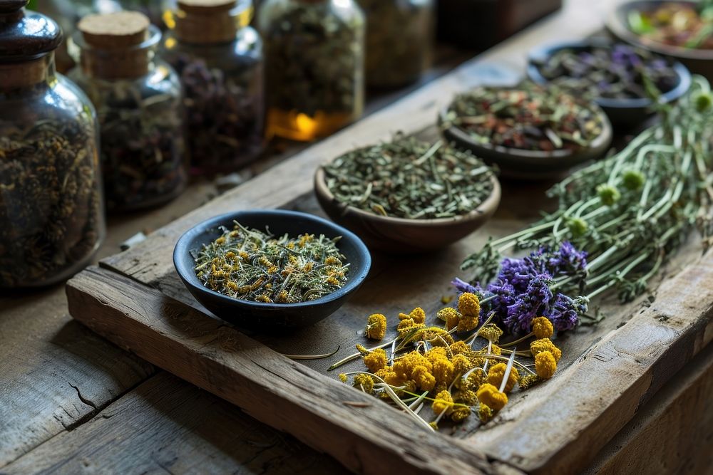 Medicine herbs flower plant wood. AI generated Image by rawpixel.