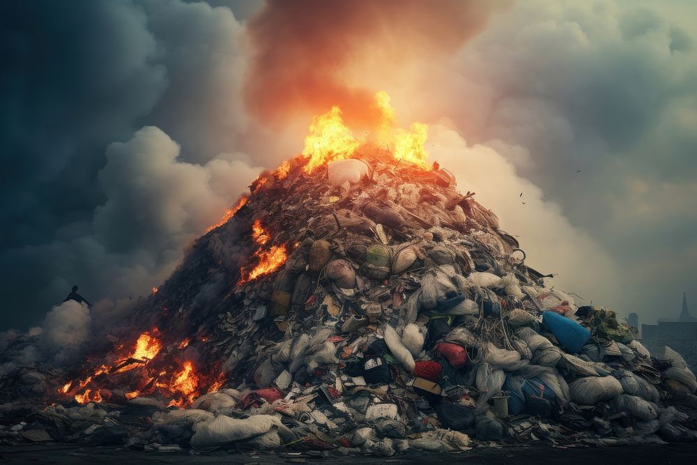 A mountain of garbage outdoors bonfire pollution. AI generated Image by rawpixel.