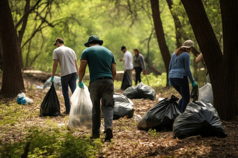 People holding garbage bags volunteer walking plant. AI generated Image by rawpixel.