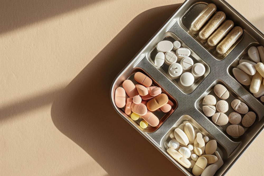 Various pills arrangement ingredient medication. AI generated Image by rawpixel.