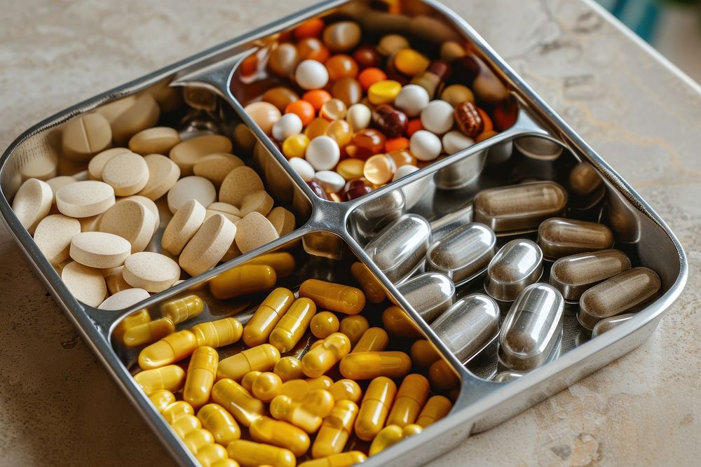 Various pills vitamin ingredient medication. AI generated Image by rawpixel.