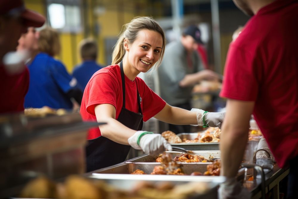 Volunteers serving food adult freshness happiness. AI generated Image by rawpixel.