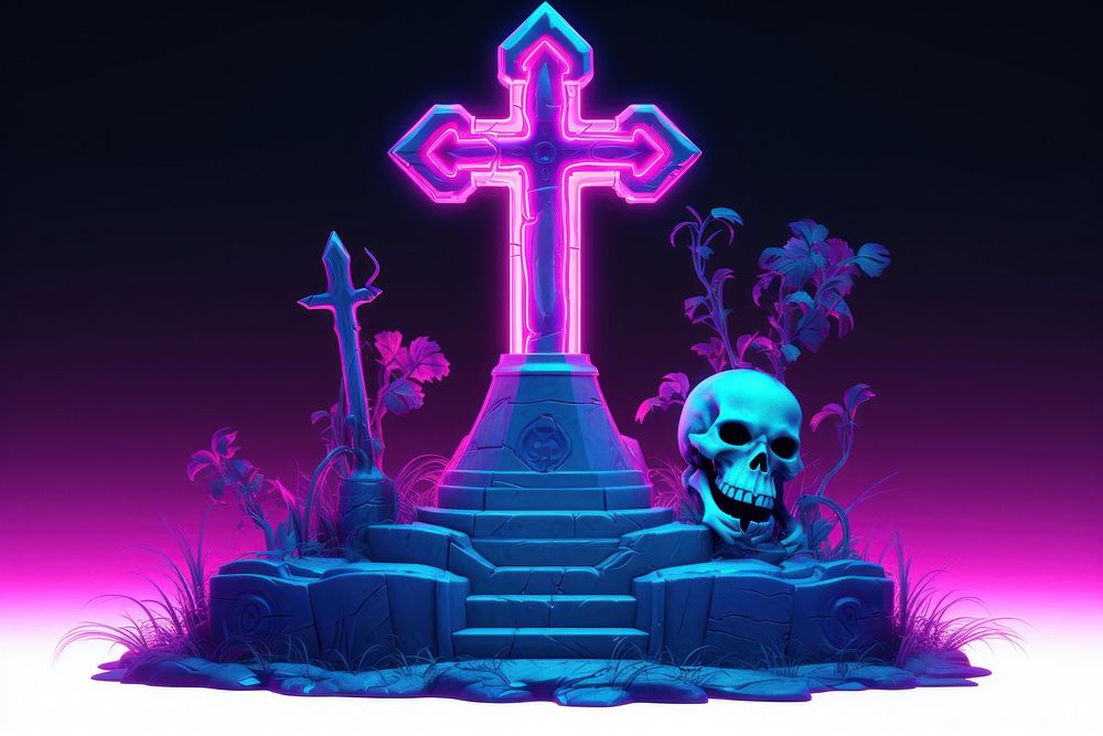 Grave cross and gravestone purple representation spirituality. AI generated Image by rawpixel.