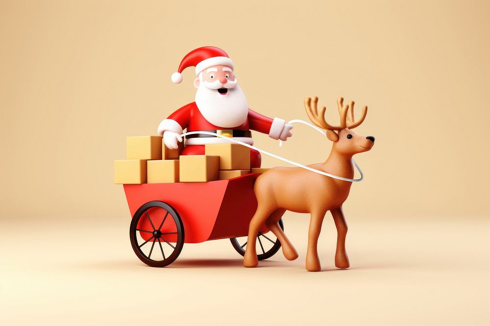 Santa claus riding a raindeer-cart decoration christmas mammal. AI generated Image by rawpixel.