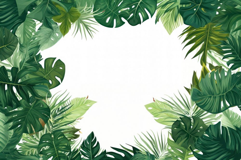 Tropical leaves frame green backgrounds outdoors. AI generated Image by rawpixel.