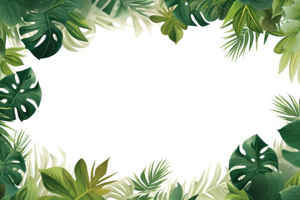 Tropical leaves frame green backgrounds outdoors. AI generated Image by rawpixel.