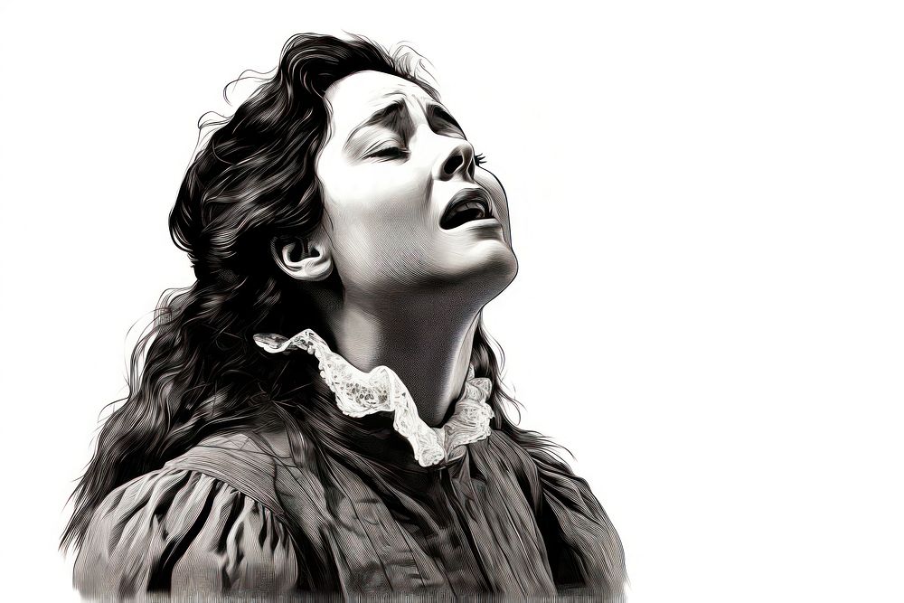 Crying Victorian woman portrait drawing sketch. AI generated Image by rawpixel.
