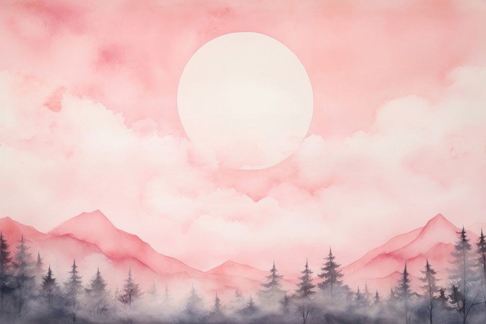 Watercolor of pink dreamy sky moon backgrounds outdoors. AI generated Image by rawpixel.