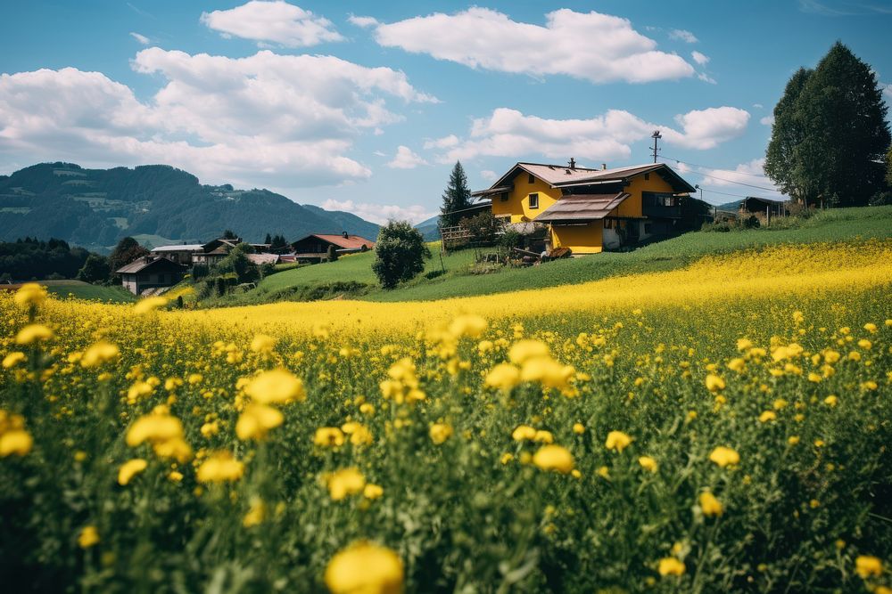 Italian countryside landscape grassland outdoors. AI generated Image by rawpixel.