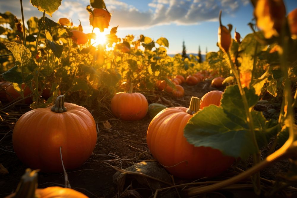 Pumpkin patch agriculture vegetable sunlight. AI generated Image by rawpixel.