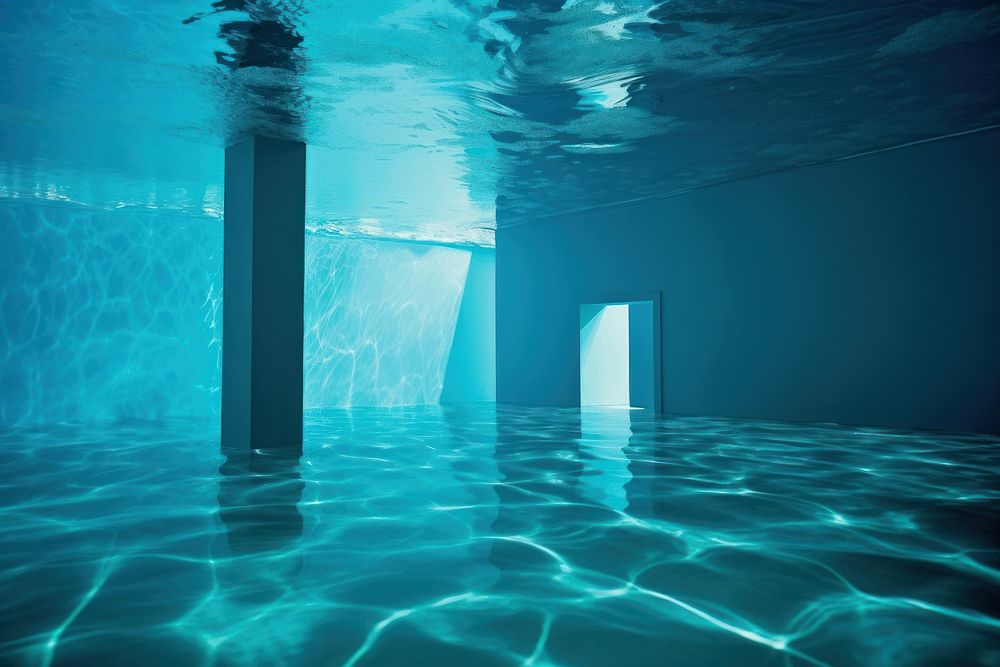 Underwater pool nature blue architecture. AI generated Image by rawpixel.