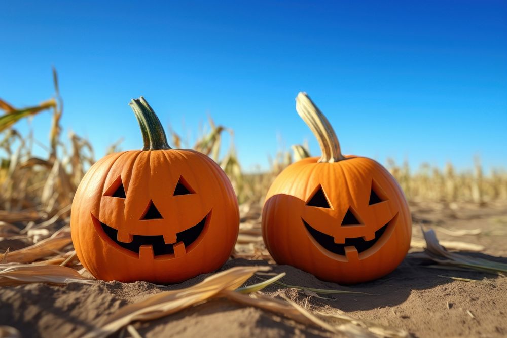 Pumpkin patch halloween blue sky. AI generated Image by rawpixel.